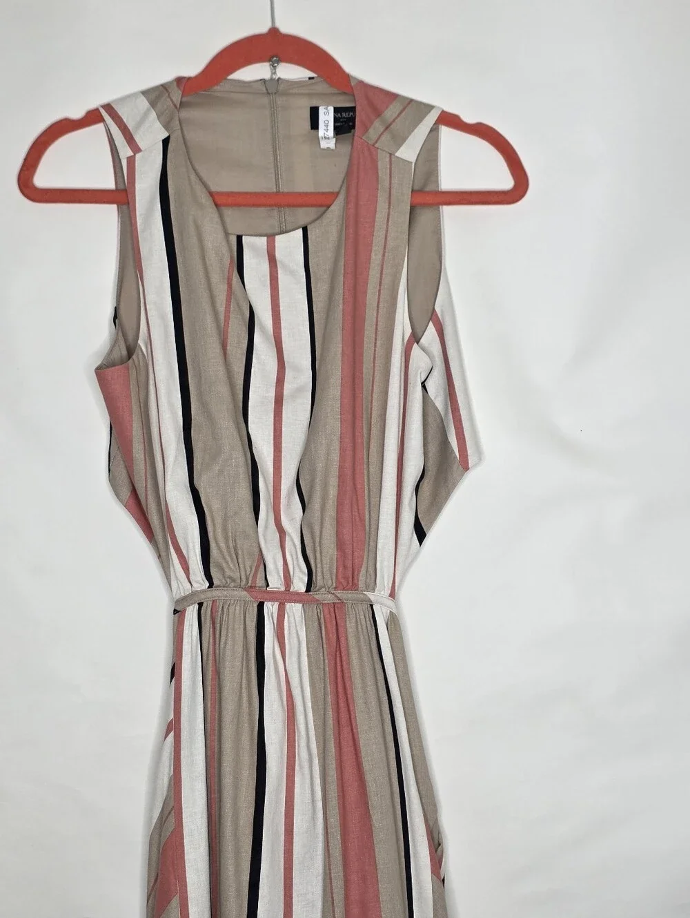 Banana Republic LINEN Blend Cut-Out Midi Dress with Pockets Size 8 Striped Chic - Picture 4 of 13
